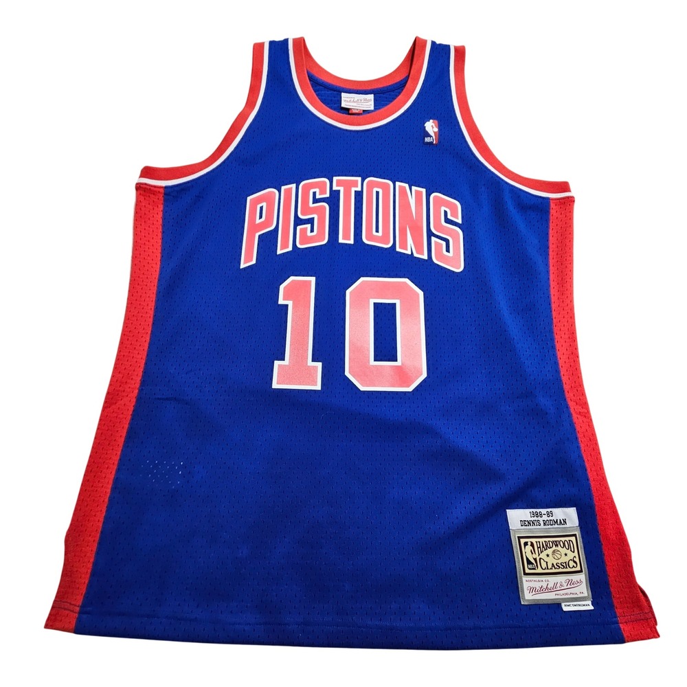 Mitchell & Ness Detroit Pistons Jersey Mens XL Blue Rodman 10‎ Hardwood Classics
